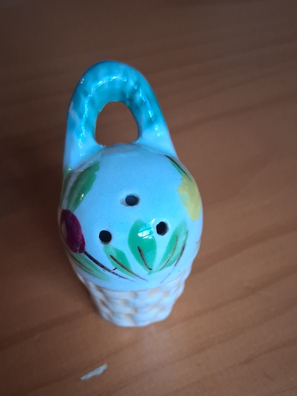Hand-Painted Ceramic Salt Shaker in Light Blue with Floral Accents